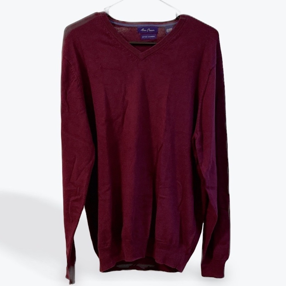 Alan Flusser Men's Burgundy V-Neck Cotton Cashmere Sweater Size L